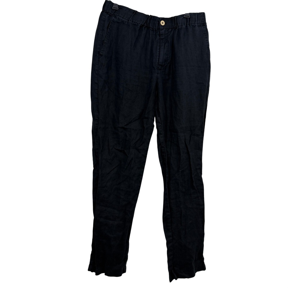 Quince Pants Womens Medium Black European Linen Straight Leg Elastic Waist